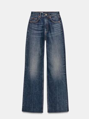 Zara Womens Relaxed Straight Jeans in Dark Indigo Wash